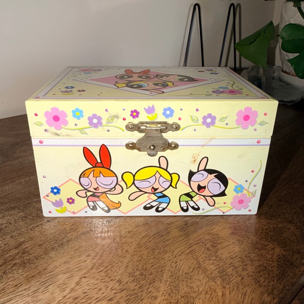 Vintage Powerpuff Girls Musical Jewelry Box Cartoon Network 2000 Tested & Works